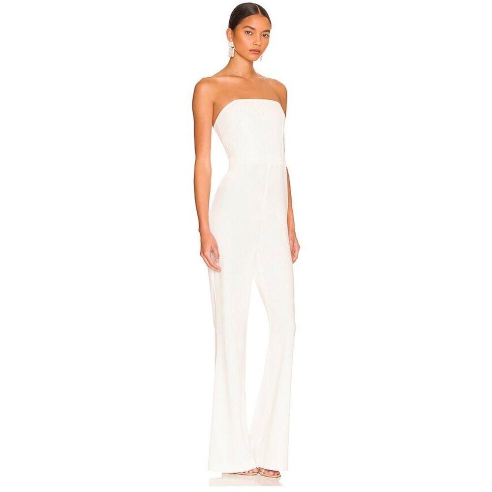 Alice + Olivia Lavera Strapless Flare‑Leg Jumpsuit Off White  Size 12 & Size 8